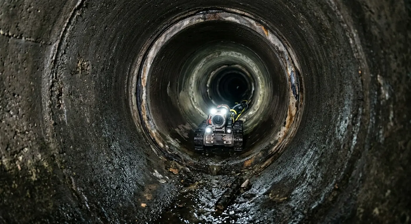 Robotic sewer camera inspecting pipe interior for Sewer Line Repair in Amity